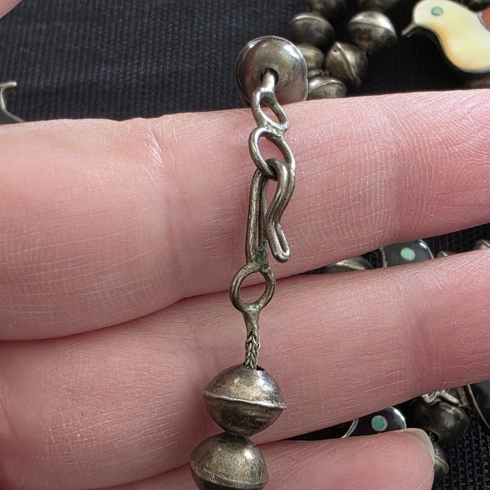 Signed Wesley & Ella Gia Zuni Sterling Squash Blossom Necklace Inlay Birds - Picture 5 of 12